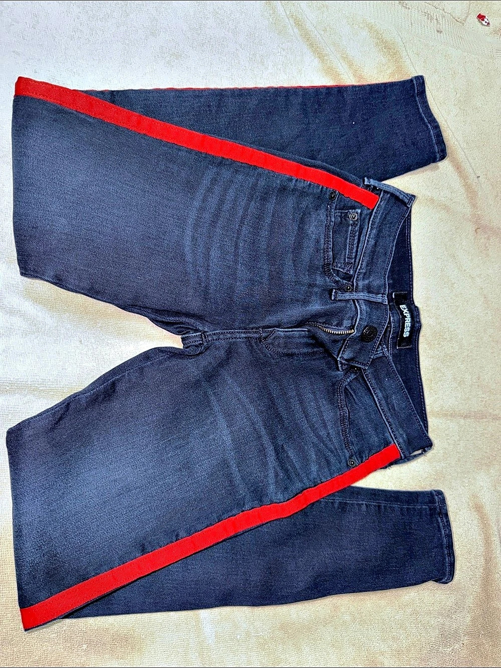 Express Mid Rise Tuxedo Stripe Legging Jeans Red & Blue Waist 00/00